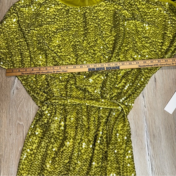 Vicky Tiel Women's Sequin Midi Belted Apple Green Long Sleeve Scoop Neck Size 2X - Picture 7 of 13